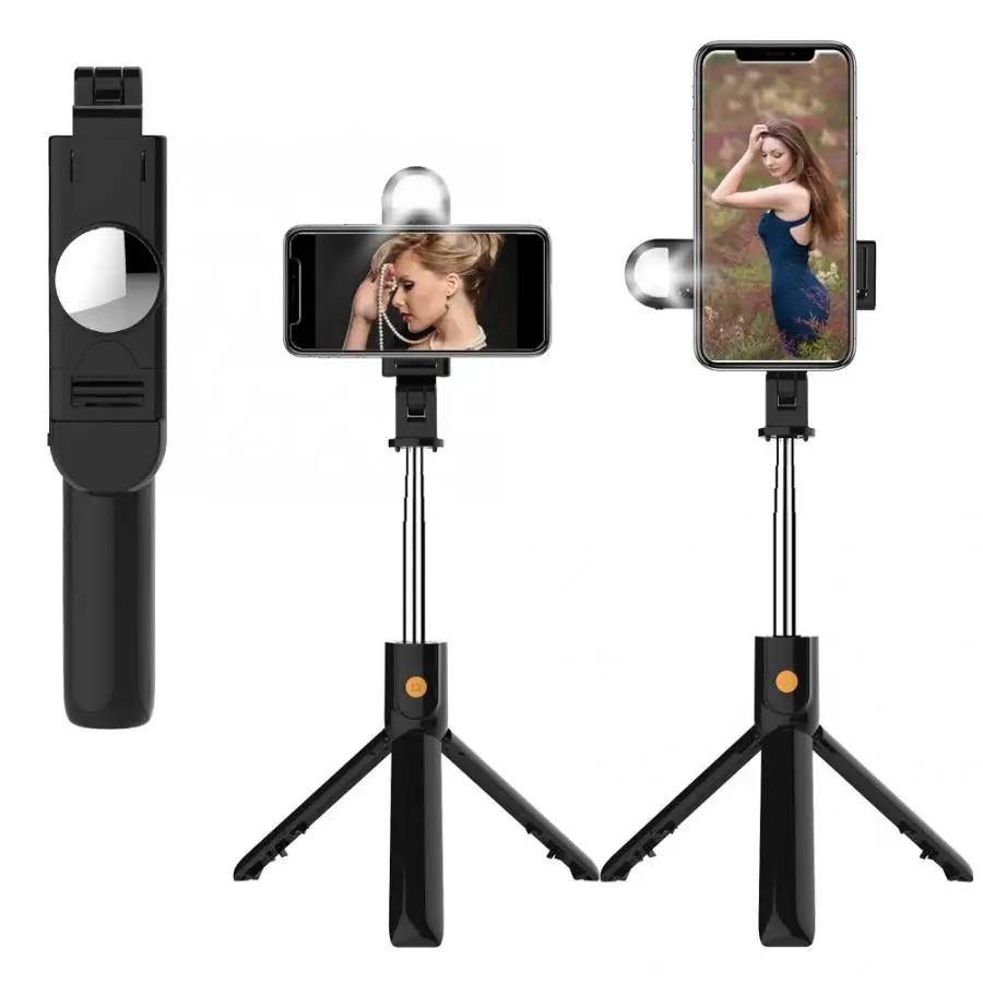 K10s Lightweight Handheld Foldable Mini Selfie Stick Tripod with wireless controller HD mirror and fill light