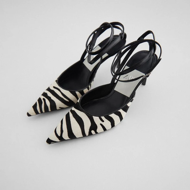 Women Sexy Thin High Heels Pumps Party Dress Shoes Strap Pointed Toe Zebra Print High Heel