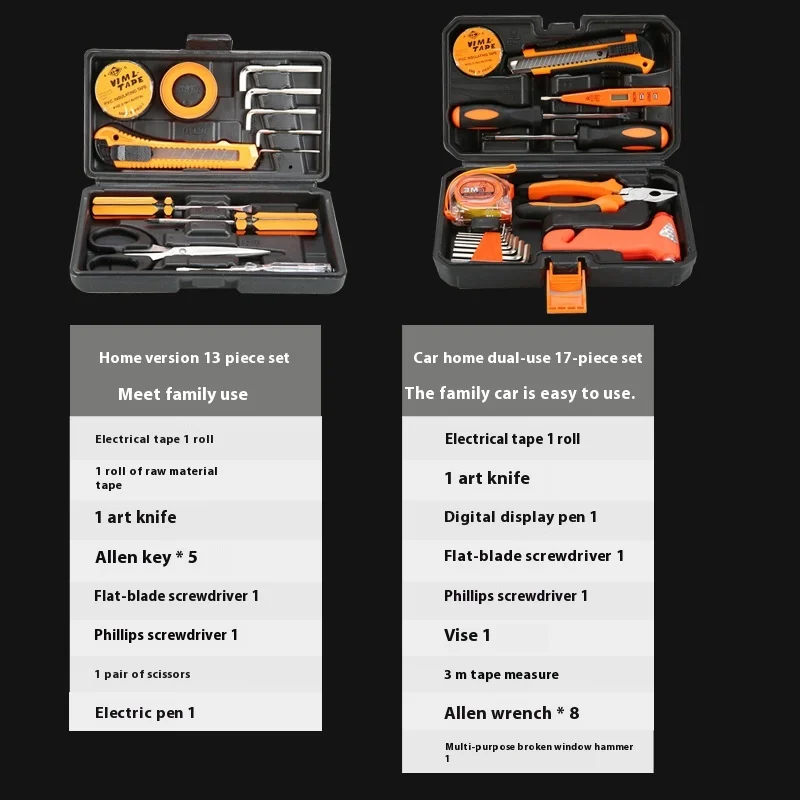 Multifunctional Hand-Operated Plastic Car Repair Tool Kit for Self-Driving Tour Rescue Emergency Repair Car Repair Tool Box
