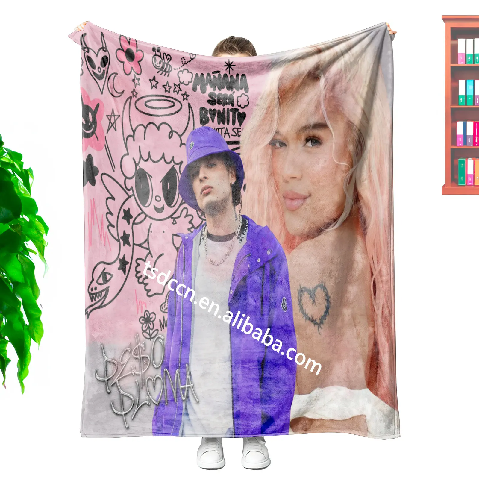 Newest Wholesale custom cartoon new alum karol g peso pluma sublimation printing travel throw blanket