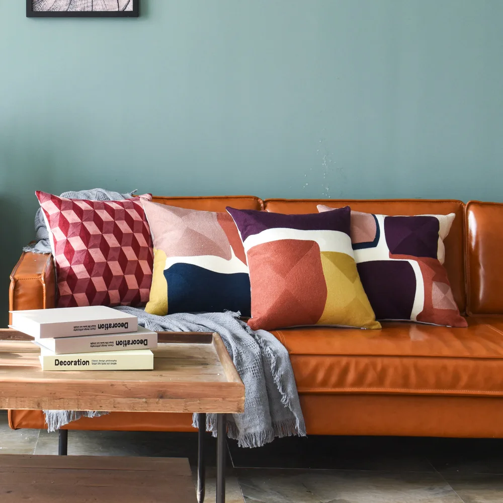 Ready to Ship 45x45cm Nordic Cotton Geometric Embroidery Cushion Cover Home Decor New Design Modern Sofa Cushions for Sale