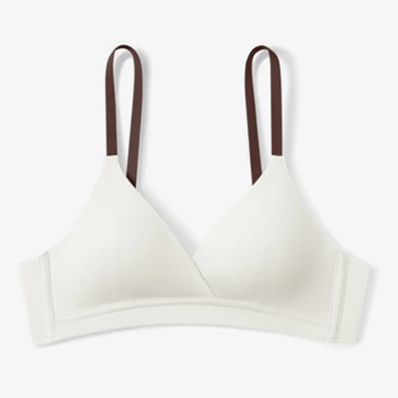 Women Adjustable Strap Breathable Cotton Wireless Bra 32 Size Soft Solid Color French Triangle Cup Bra