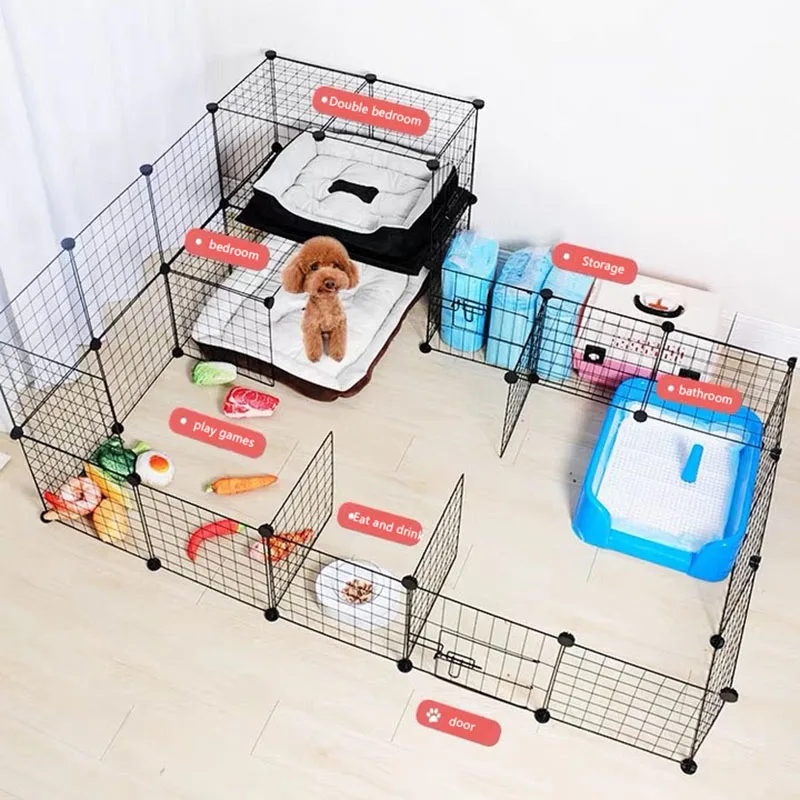 
Wholesale Foldable DIY Iron multi-purpose Dog Cat Kennels Pet Rabbit Cage Hutch Hamster House Animal cages Pet Fence 