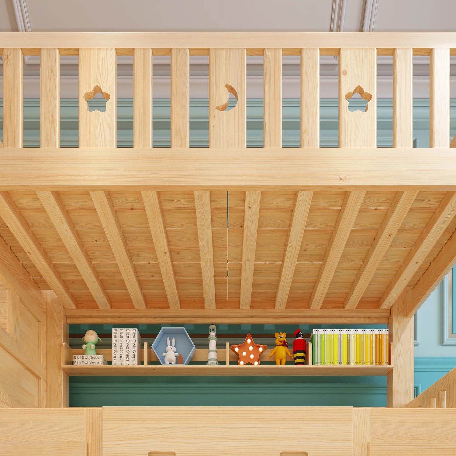 
Children Furniture 2 Floor Wooden Child Bunk Bed With Slide For Kids Bedroom Set 