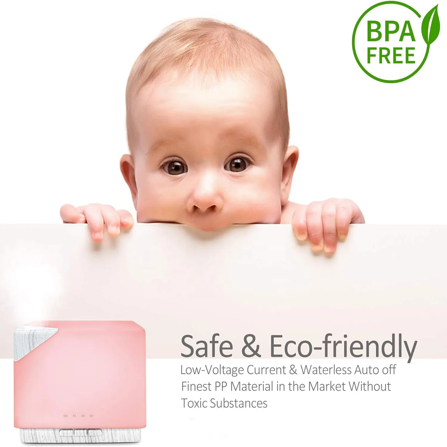 Decorative Popular Square Shape Marble Grain ABS PP Cool Mist Humidifier With 7 LED Timer Function