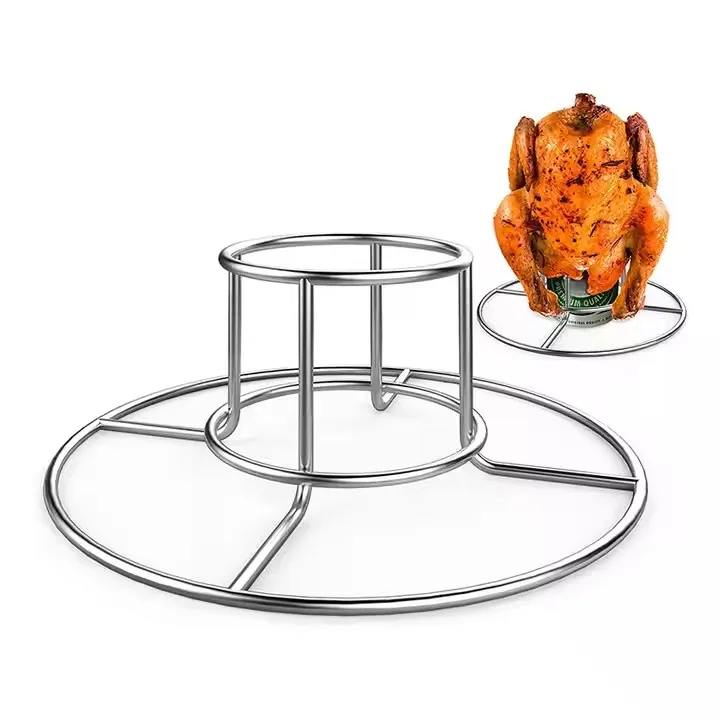 Beer Can 430 Stainless Steel Chicken Rack BBQ Roasting Holder Drip Pan and Canister For Roasting Grilling Poultry