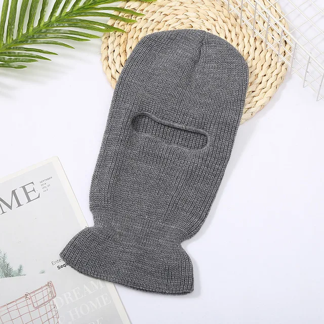 Knitted Full Face Cover One Hole Embroidery logo Custom Balaclava Ski Mask Winter Hats For Women Men