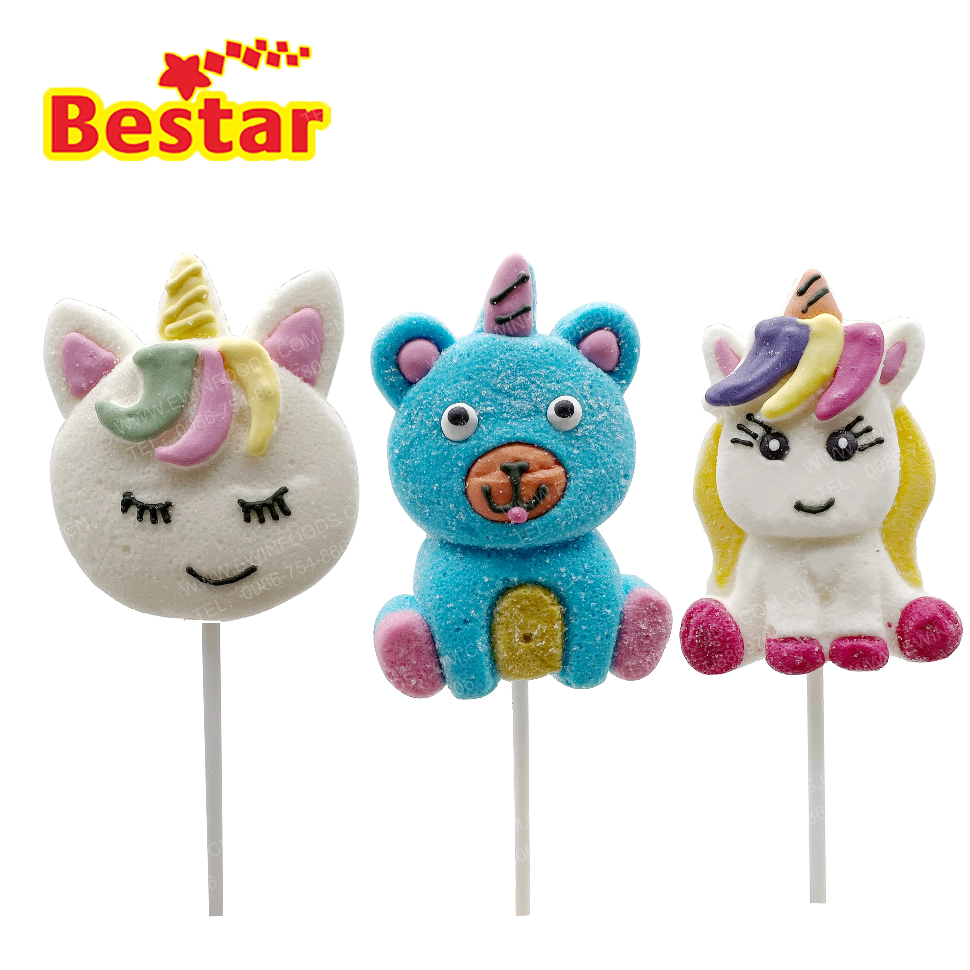 Marshmallow lollipop Единорог конфеты мультяшный Зефир Халяль вкусные конфеты для детей оптом пользовательские мягкие ватные конфеты ручной работы