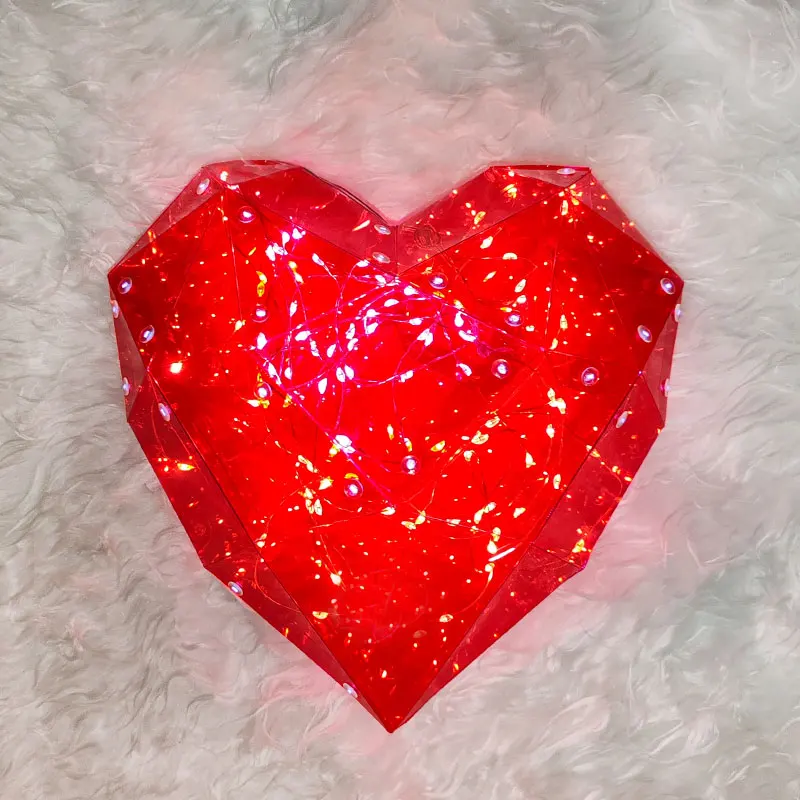 Prismatic Luminous 3D Heart LED Lighting Wedding Party Valentines Day Decoration Iridescent Rechargeable Led LOVE Heart Light