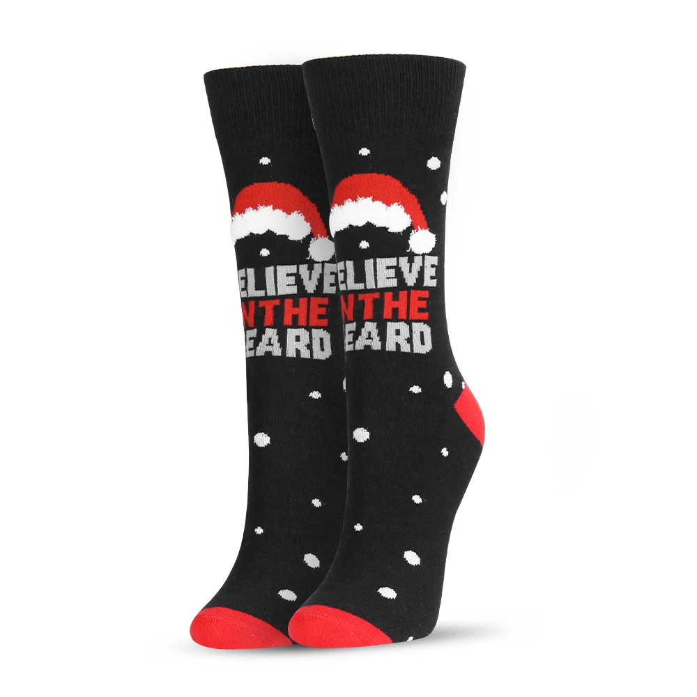 
Christmas hat pattern English letter black knitted winter fashion crew socks boy kids christmas warm cotton men socks 