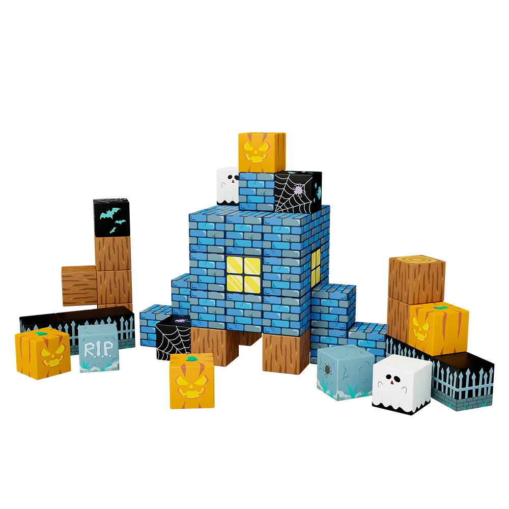 KEBO 2024 New Hot Sale 56pcs OEM ODM  ABS plastic Halloween Theme magnetic cubes building blocks toys for Kids