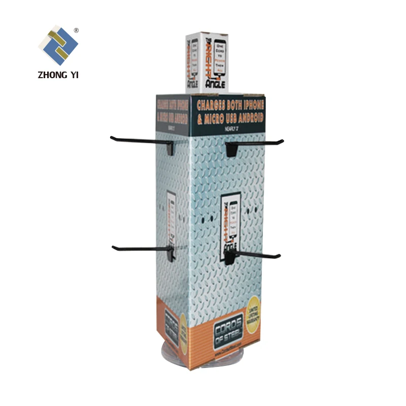 3 Sides Rotating Cardboard Peg Pop Displays , Cardboard Counter Hook Display Stand , Hanger Display Rack PDQ for 3d mink eyelash