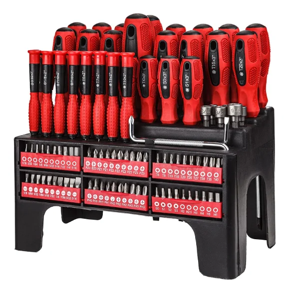Hicen 100 Piece Magnetic Screwdriver Set with Rack Magnetic Tip Common Repair Tools Great for Gift