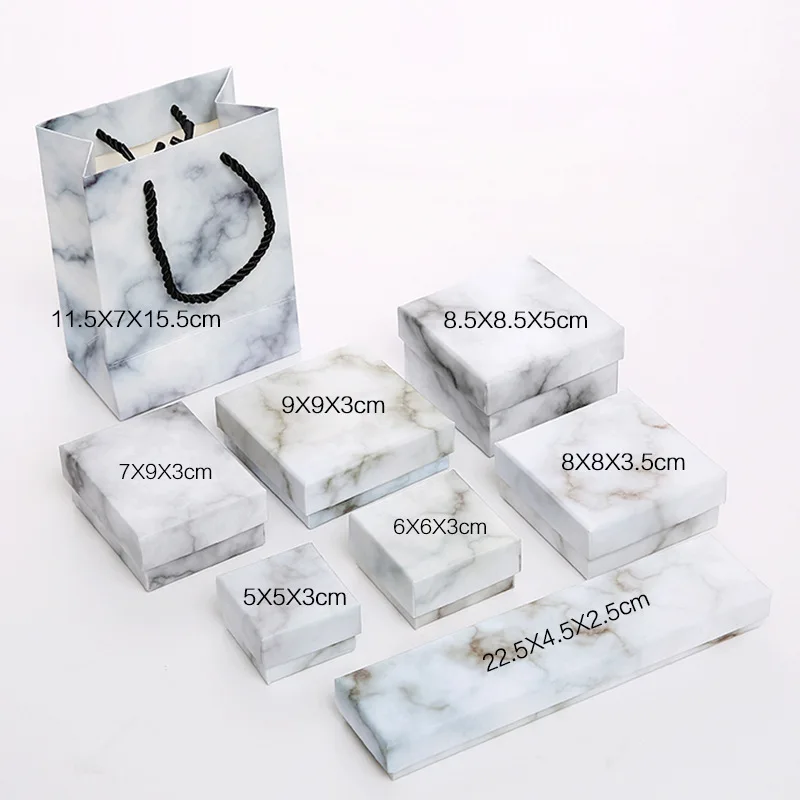Wholesale Customize Square Marbling Jewelry Box Necklace Earrings Ring Bracelet Case Gift Packaging Box