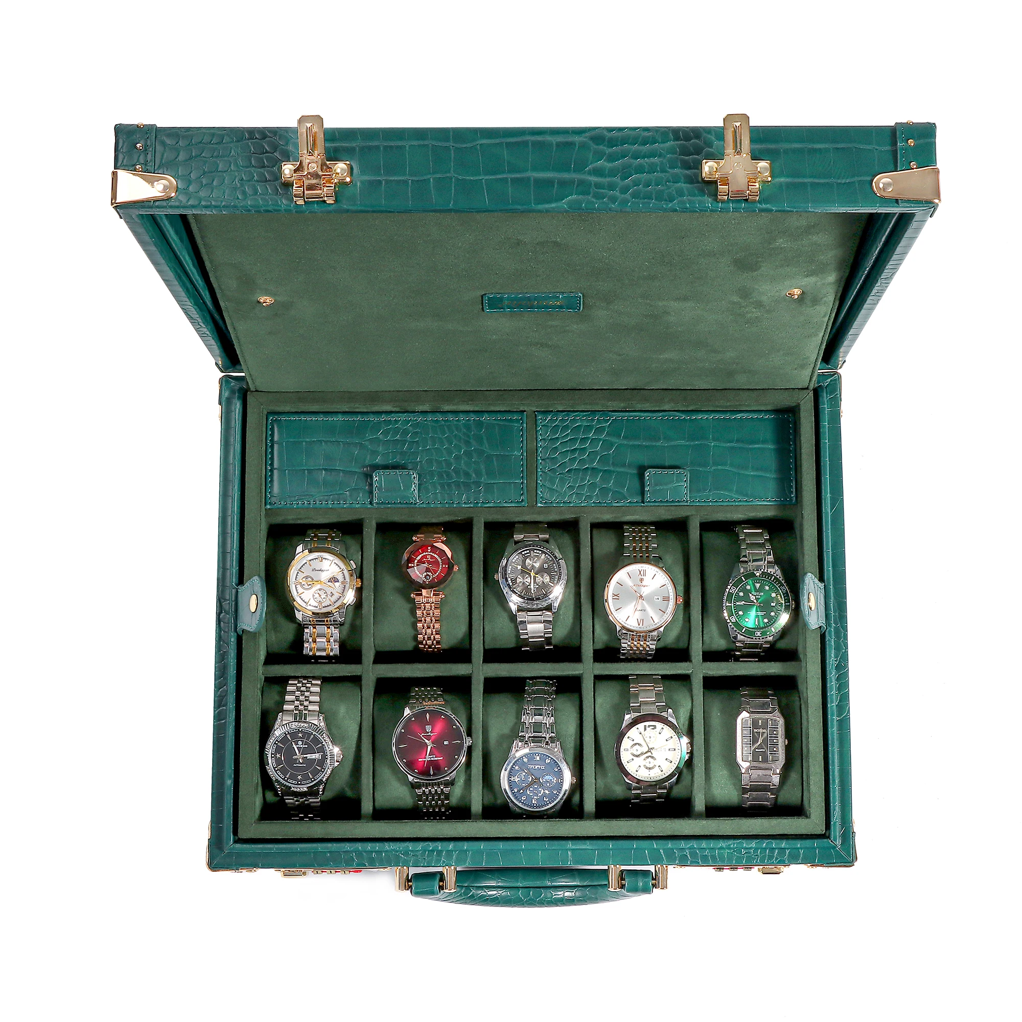 Luxury Custom Crocodile Grain Leather Watch Box Case 2/6/8/10 55mm slots Manufactured Travel Organizer Set for Men & Ladies
