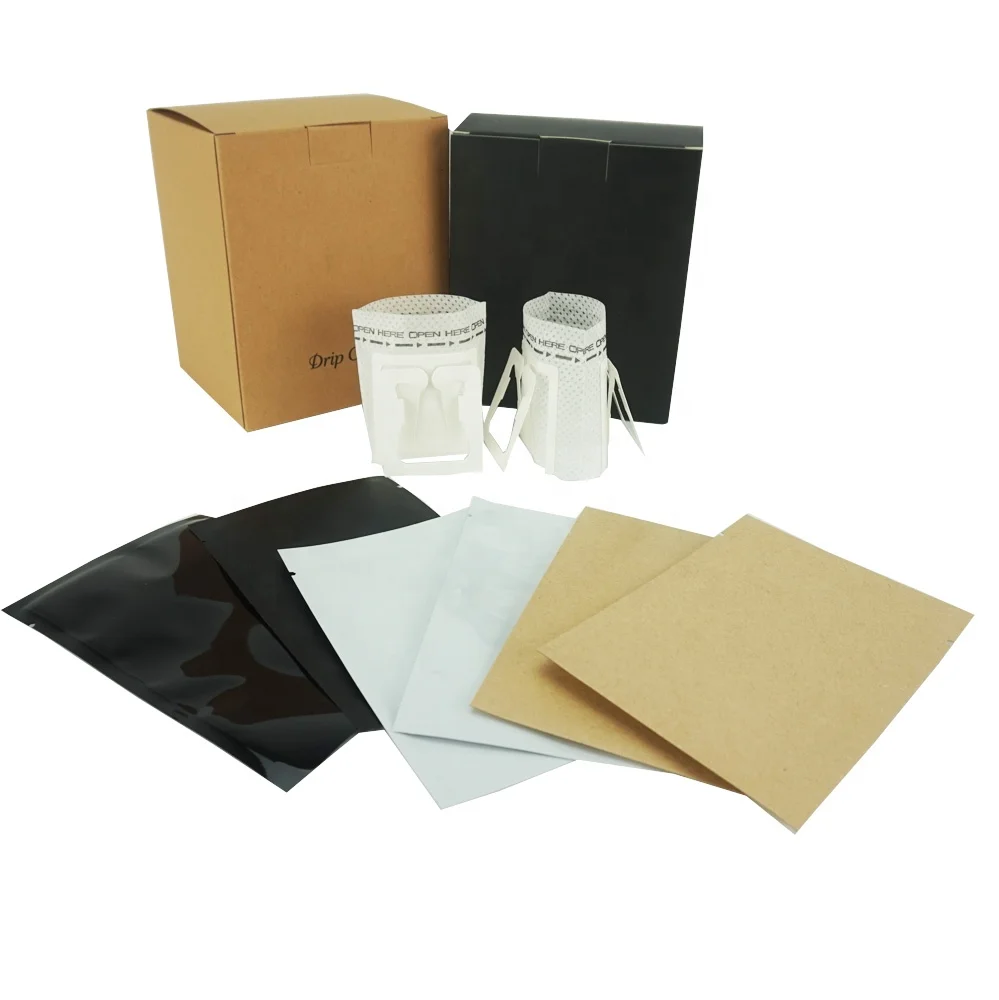 high quality disposable cup hanging ear drip sachet plastique coffee filter bag kraft foldable packaging box