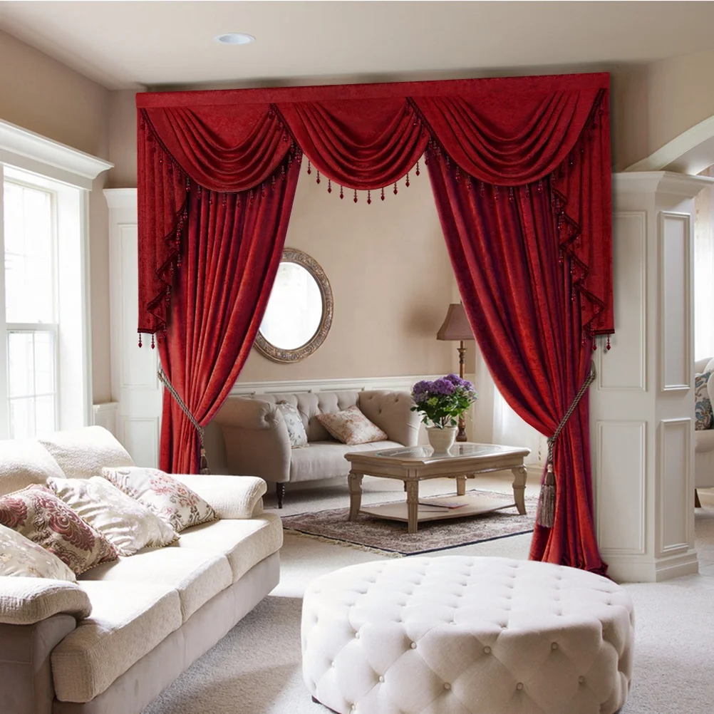 Red Blackout Church Curtains Cloth for Living Room Ready Made Home Cortina Window Treatment Curtain and Drapes