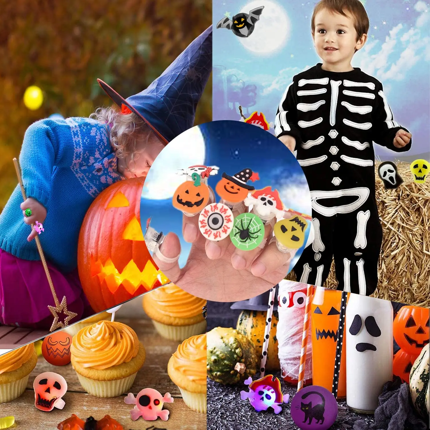 Nicro Halloween Supplies Pumpkin Led Ring Neon Party Favors Blinking Soft Jelly Rubber Luminous Flash Finger Ring Toys