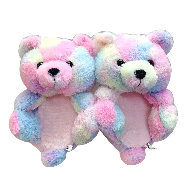 Пушистые плюшевые забавные мягкие домашние тапочки для дома и спальни одноразмерные детские тапочки плюшевый мишка