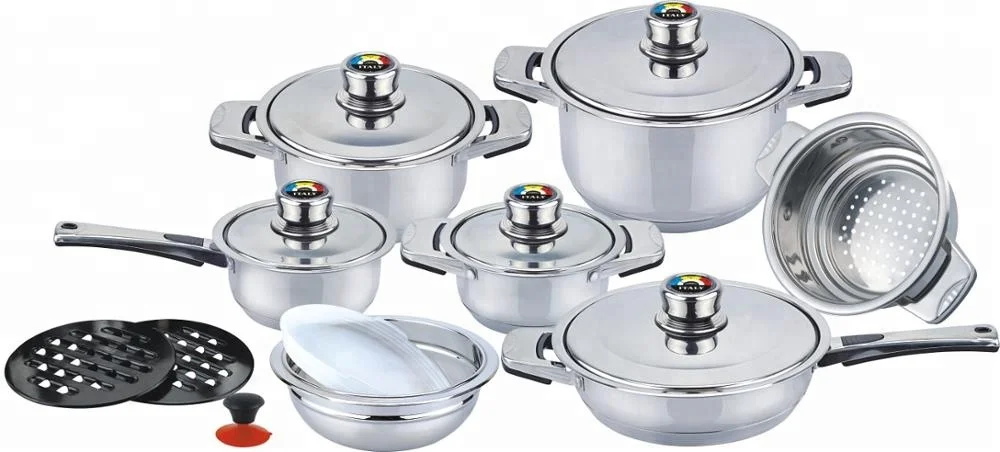 Stainless Steel Kitchen Cookware Set with Wide Edge Non-Stick Casserole and Bakelite Handle Mirror Color Iron Metal