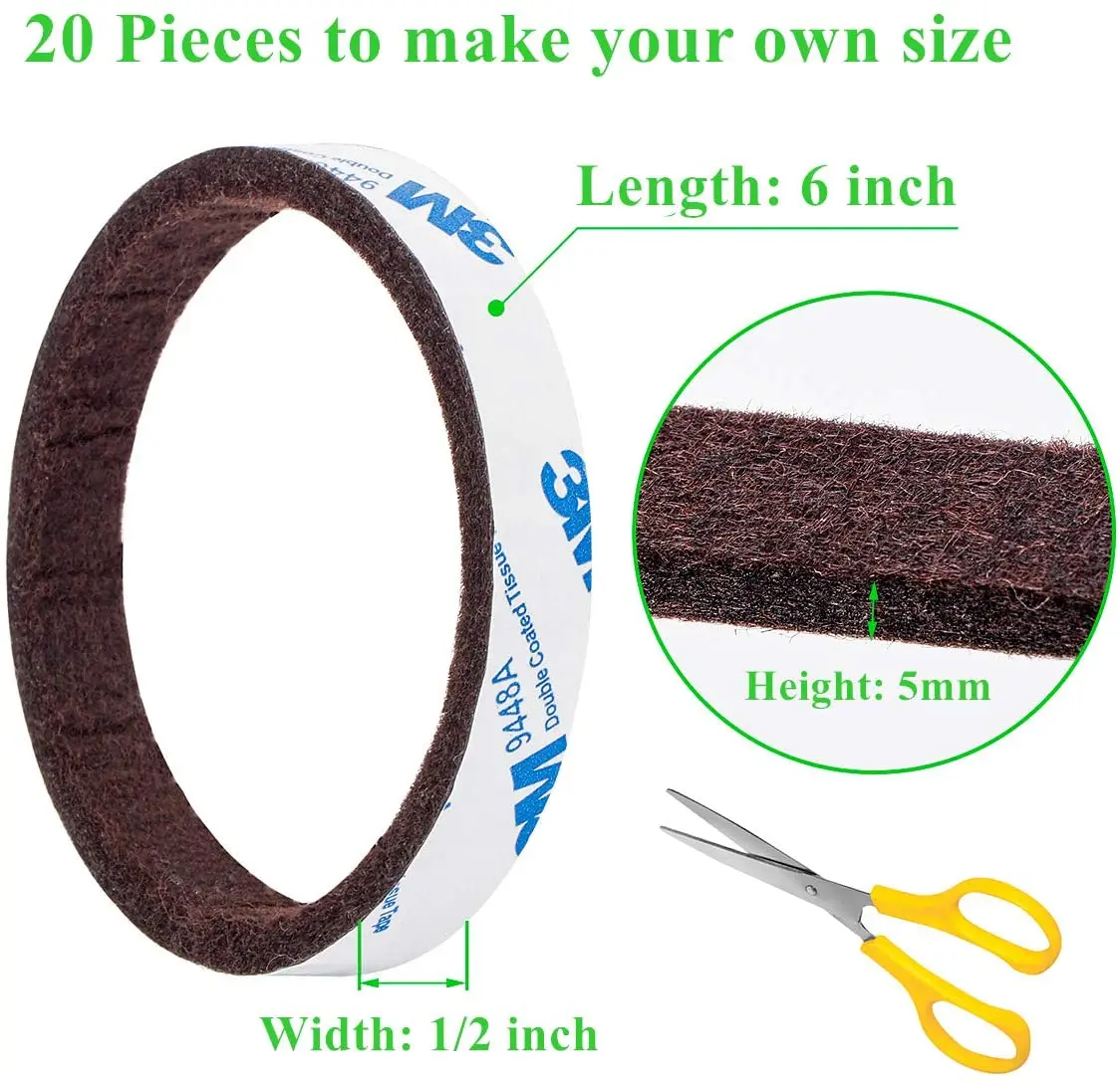 Felt Strips Self Adhesive Brown Furniture Felt Strips Anti Scratch Heavy Duty 5mm Thick Floor Protector