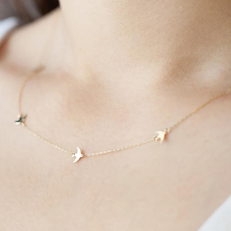 Cute station necklace for girls women accessories 14k gold sterling silver stacking love birds necklace