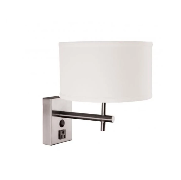 Classical USA Style wall lamp with brushed nickel finished and Rocker Switch, Convenience Outlet for hotel project double room
