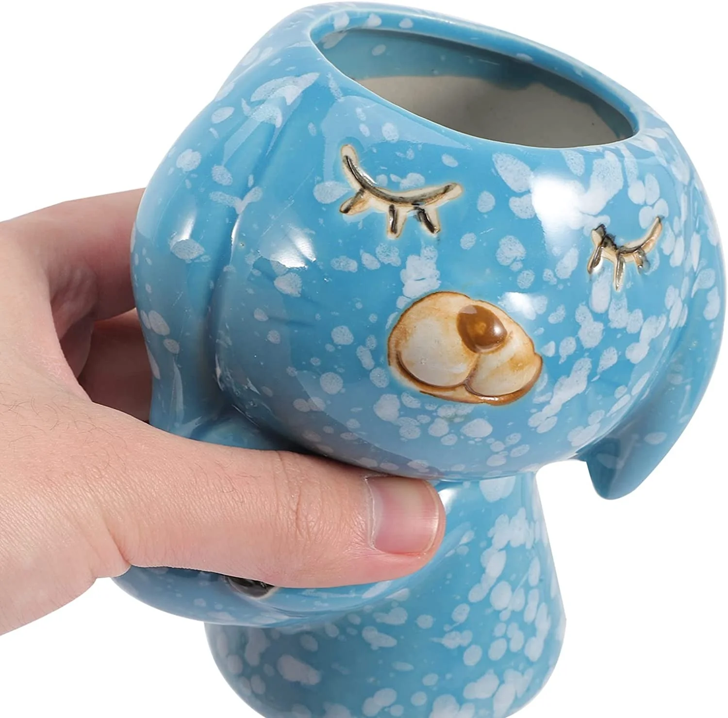 Easter Rabbit Flower Pots Ceramic Blue/Gold Planters Garden Flowerpots Gifts Plant Pot w/ Drainage for or Cactus