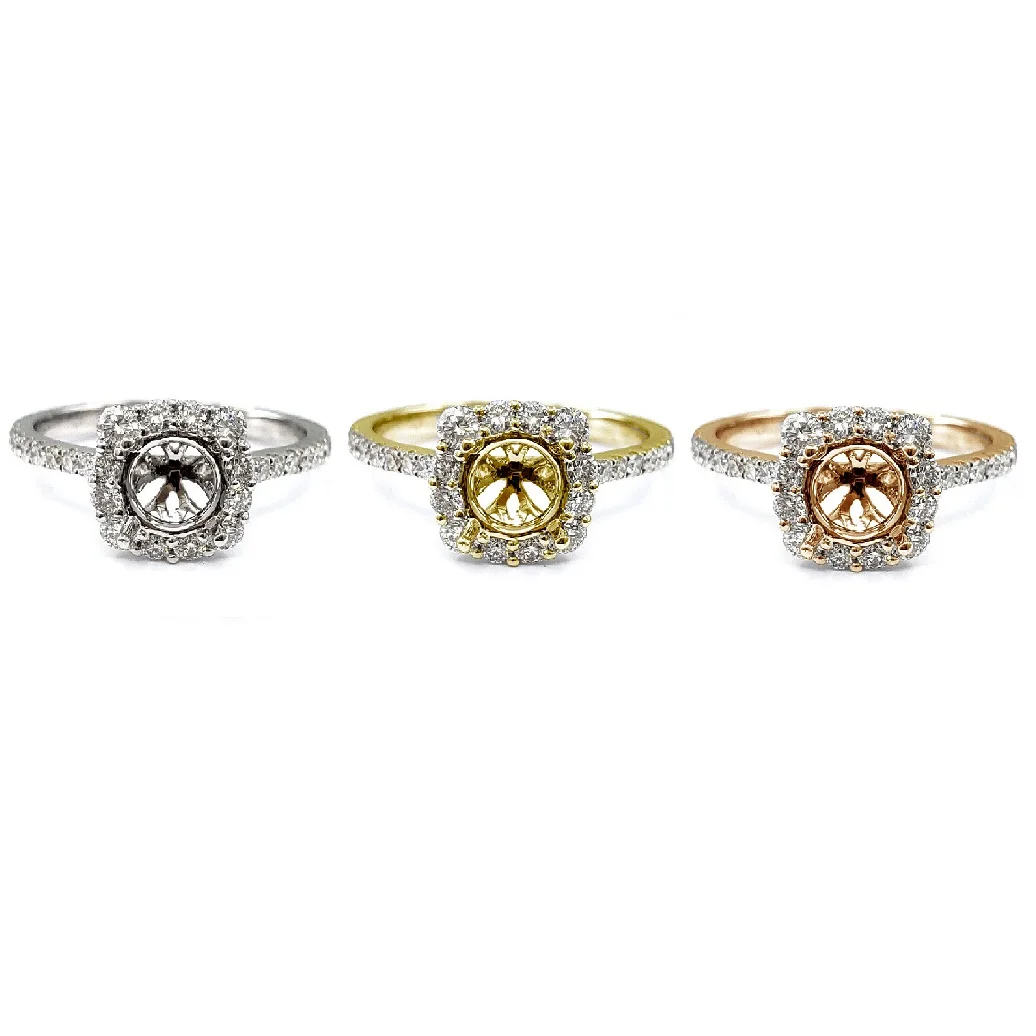 Customized Inspired Creation Designer 14k White Gold Real Diamond Fine Jewelry Wedding Semi Mount Ring For Engagement Bridal