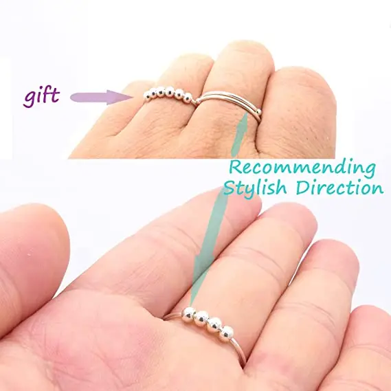  Tiktok Hot Sale Anxiety Sliding Beaded Ring Fashion Gold Plated Spinner Adjustable Anti-stress