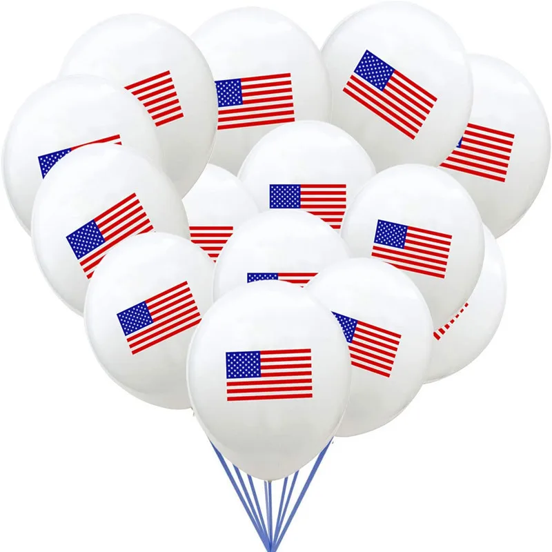 25PCS Red Blue White American Independence Day National Day Flag Sequined Printing Latex Balloon Party Decoration Sets