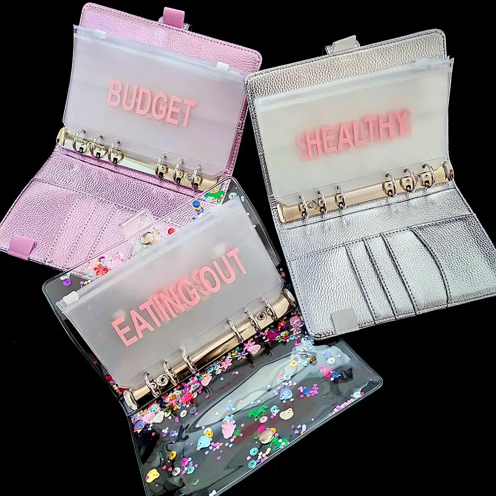 cash pocket frosted transparent ziplock money  pouch label stickers zipper bag a5 a6 cash envelopes for budgeting