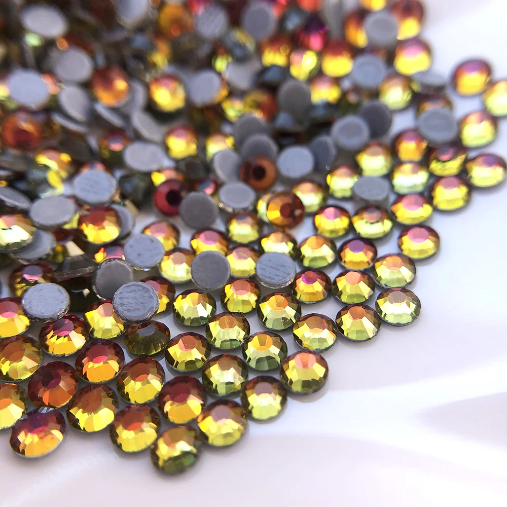 Wholesale cheap price flat back bulk hot fix pack glass rhinestone color chart