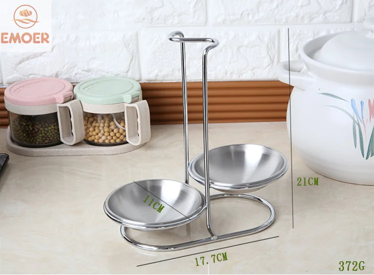 Opposite Side Double Round Silver stainless steel Bowls Spoon Rest Holder