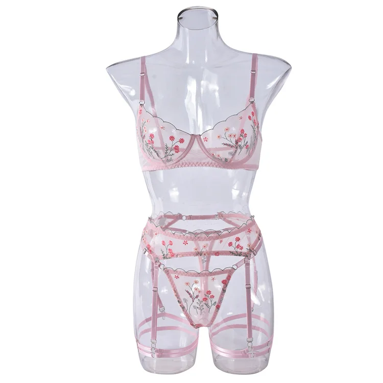 2024 New Embroidered Bra Panel Mesh High Elastic Sexy Comfortable and Fun Underwear
