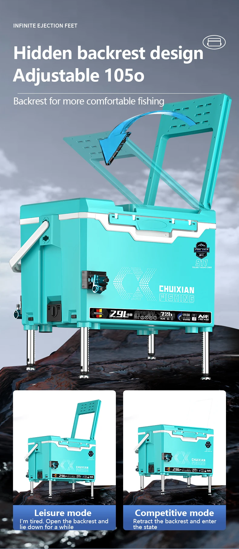 Multifunctional Outdoor Fishing Box Bait Bucket  of Ultra Light Fish Water Tank Ultra-light Incubator 29L Super-hard Fishing Box