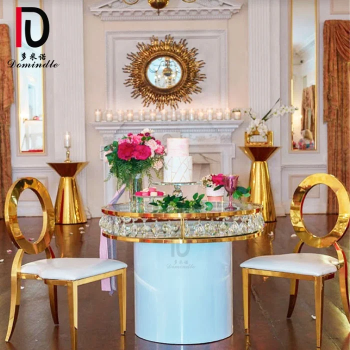 
Foshan event chic glass top stainless steel circle round crystal wedding banquet table 