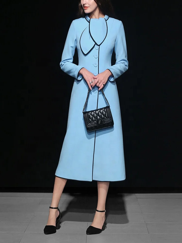 OEM Fashion Bright Color Trench Coat Long Elegant Women Coat Winter Korean