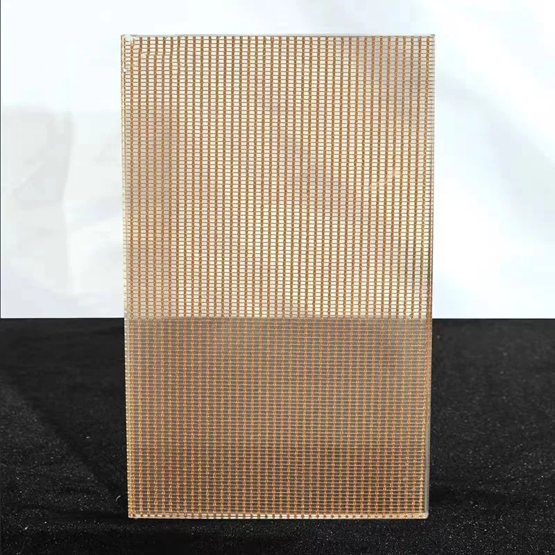 Shiny Golden Color Copper Wire Laminated Glass Wired Mesh Glass for Door/Partition Wall