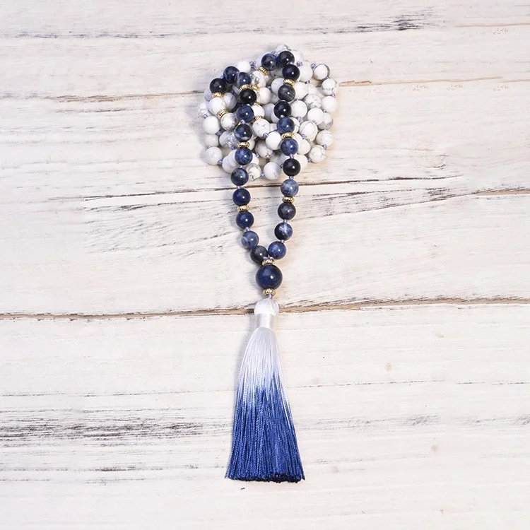 Fashion Jewellery Handmade Beaded Tassel Necklace Natural Stone 108 Mala