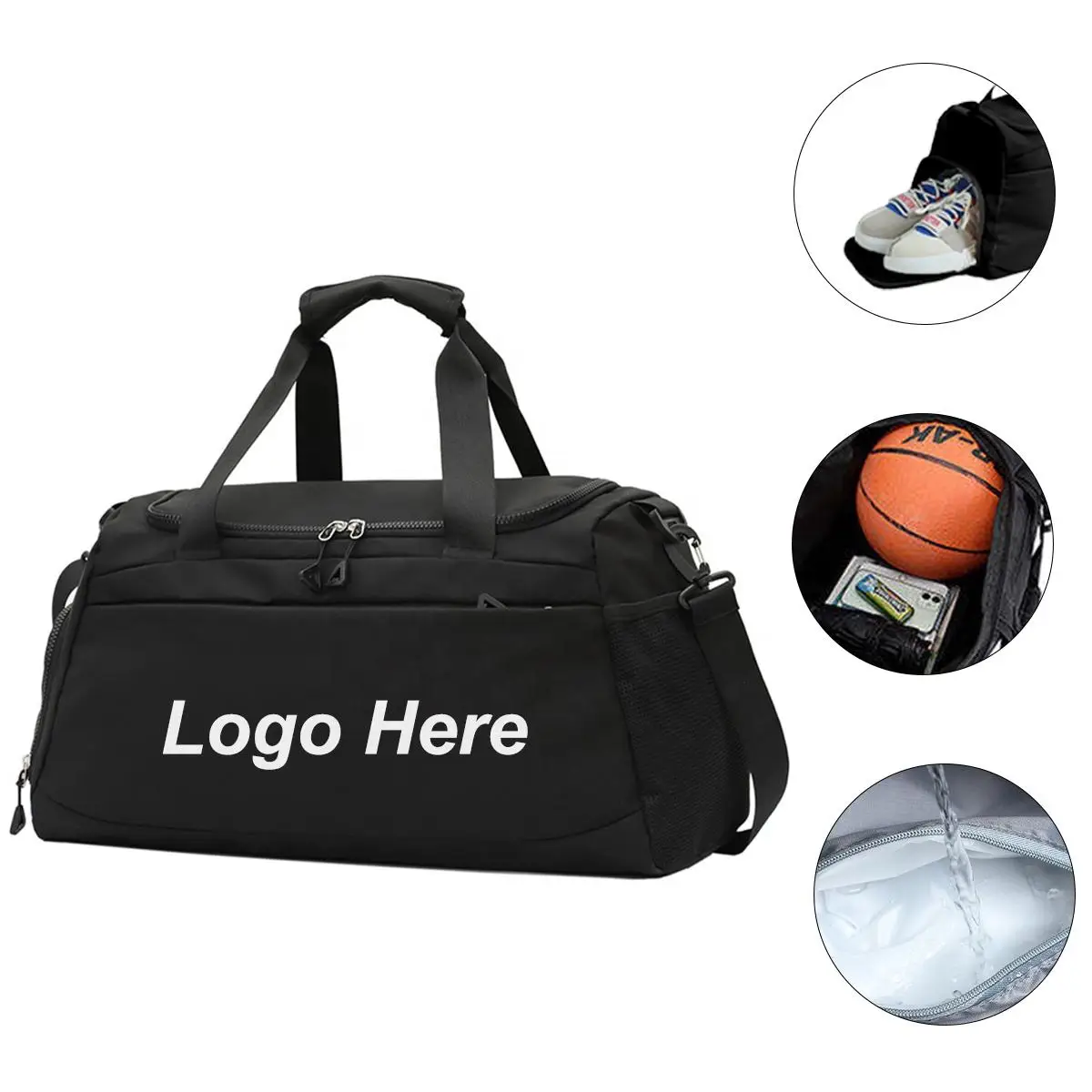Custom Logo Women Men Workout Tote Sports Nylon Gym Personalized Travel Duffel Bag With Wet Pocket Shoes Fitness Yoga Bags
