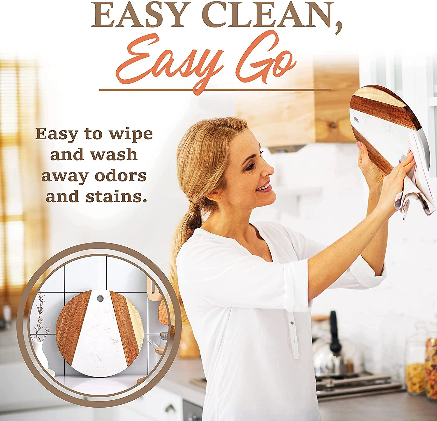 Custom Round Shape Multifunction Chopping Board Marble And Wood Cheese Cutting Board