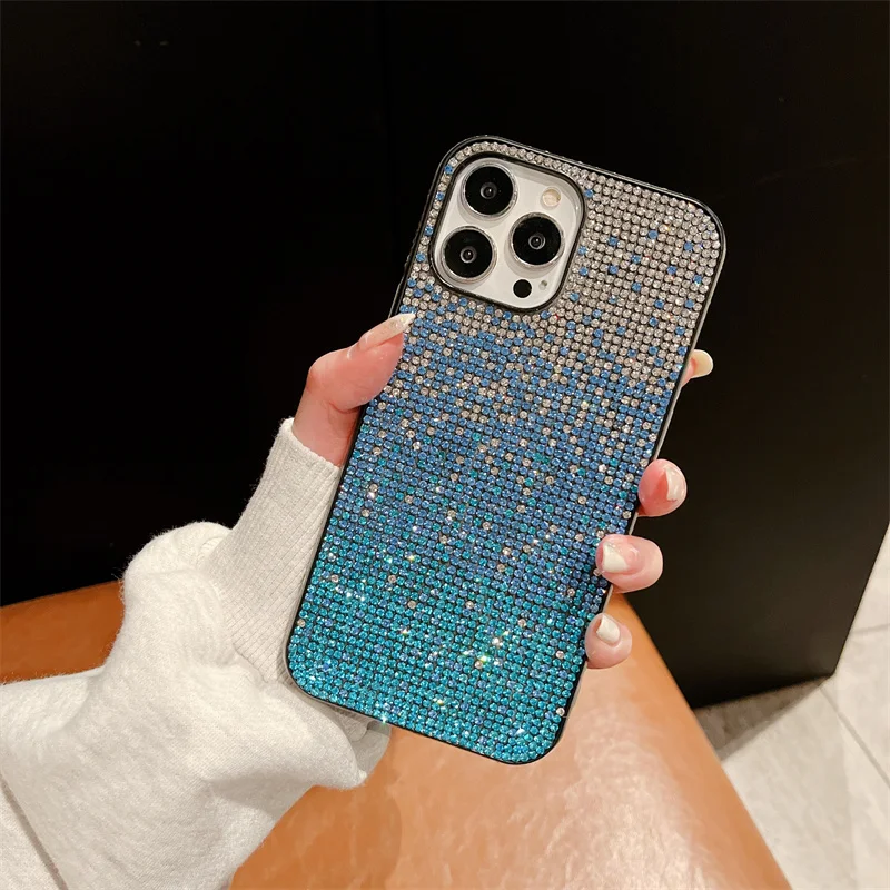 Luxury Colorful Diamond Glitter Phone Case For iPhone 16 15 Pro Max 14 13 12 11 XS XR X 7 8 Plus Rhinestones Shockproof Cover