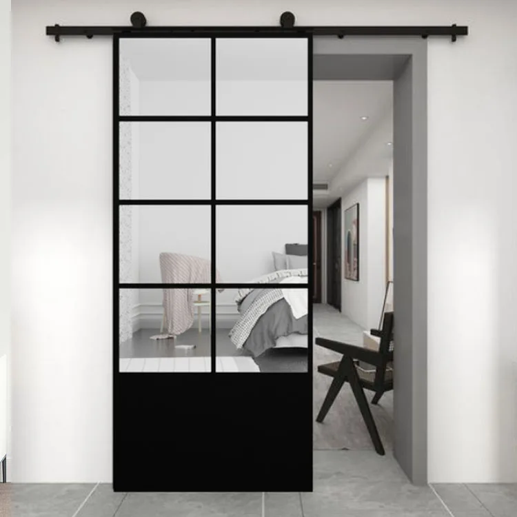 New design custom aluminum black frame french barn sliding doors
