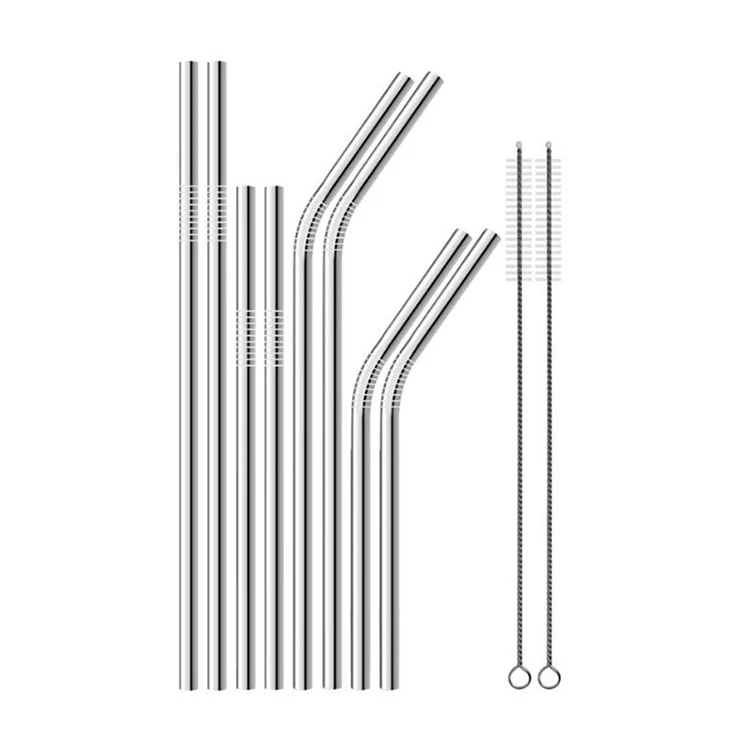 Оптовая продажа, многоразовые металлические трубочки для питья из нержавеющей стали с чистящей щеткой для стаканов