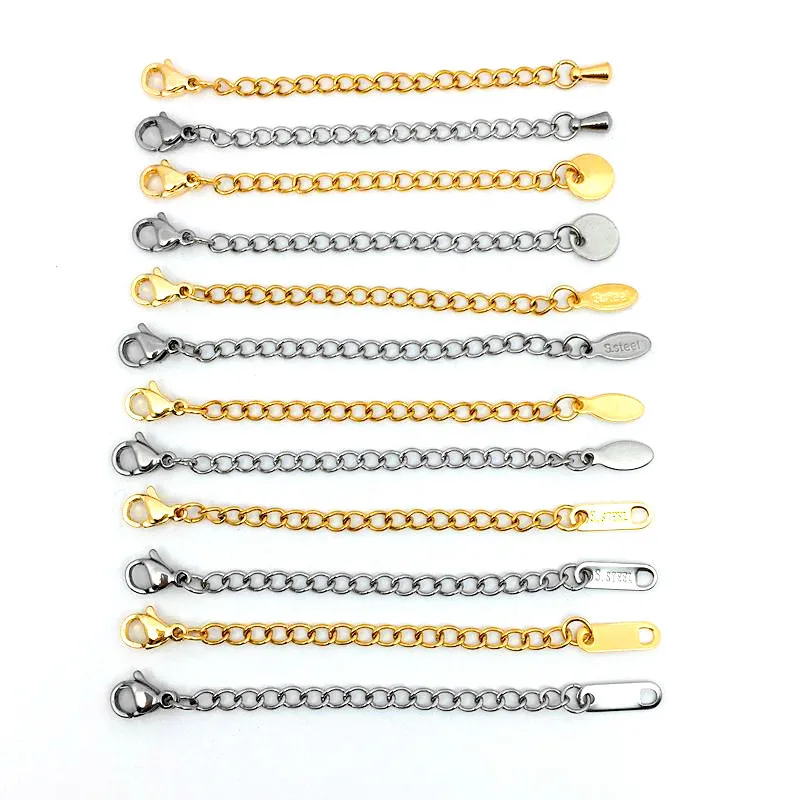 Wholesale jewelry findings stainless steel Lobster Claw/Clasp with chain and tag,18k gold plated and steel color