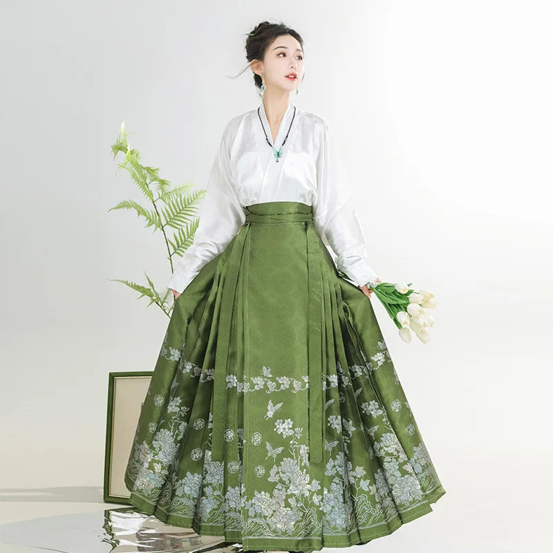 Chinese Style Attire Hanfu Modern Horse Face Skirt Hanfu Women Embroidery Butterfly Flowers Hanfu Chinese Traditional For Girls