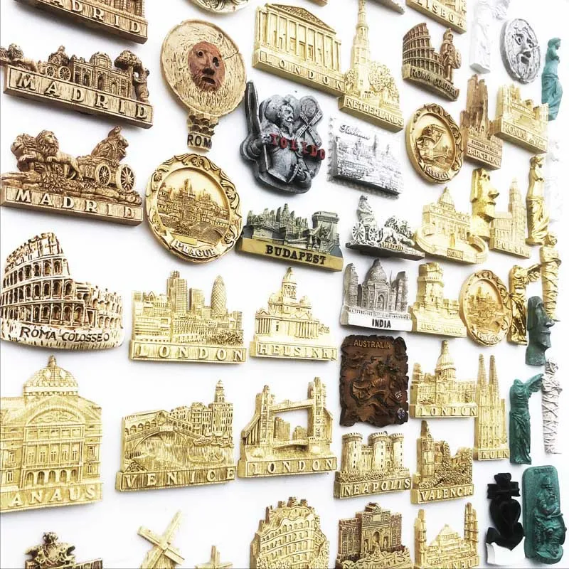 European countries around the world travel decorative arts and crafts antique resin painted magnet refrigerator sticker factory