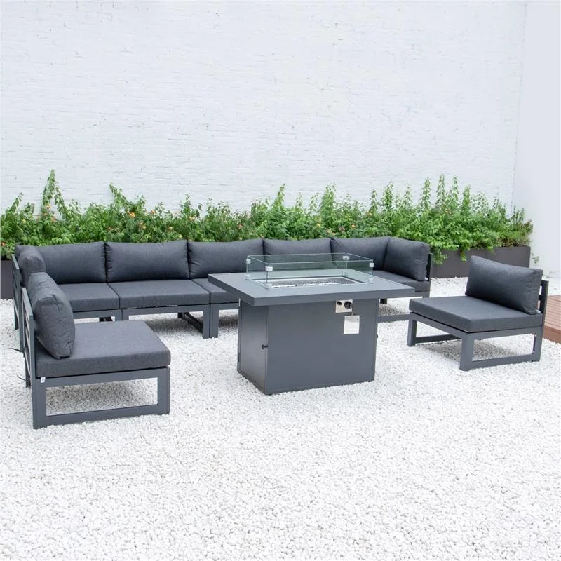 Hotel Furniture Brushed Aluminum Modern Metal Garden Outdoor Furniture Sofa with fire pit table