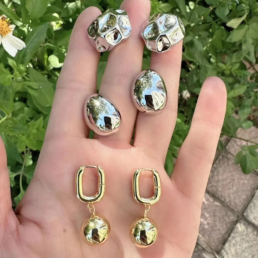 18k gold/silver plated mirror earrings luxury c-shape ball irregular geometry for women simple style brass no fade